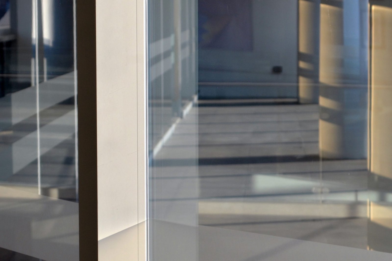 a glass wall in a building